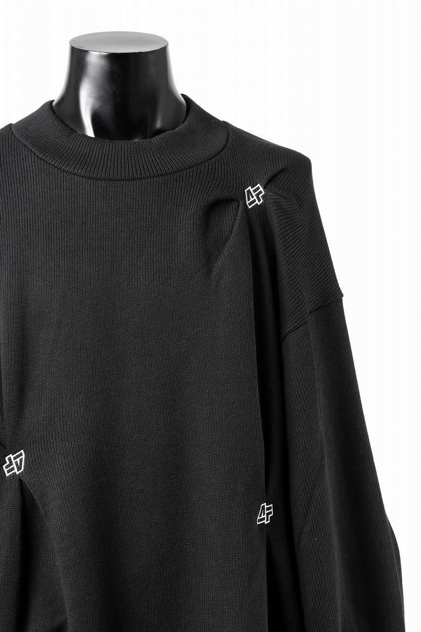 A.F ARTEFACT RANDOM TUCK EMBOIDERY KNIT PULLOVER (BLACK)