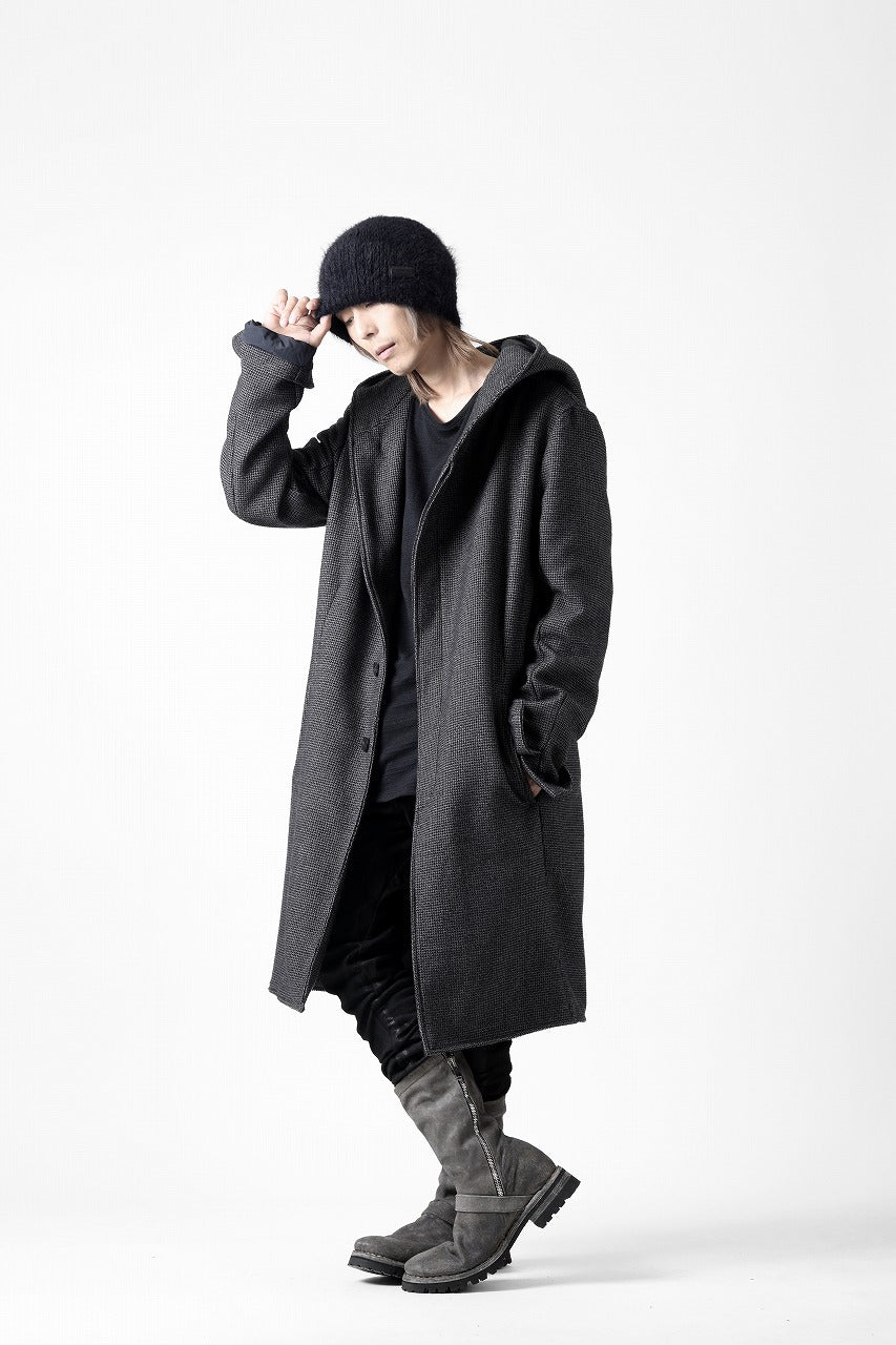 incarnation HOODED W BREAST BUTTON COAT / MICROSCOPIC CHECK WOOL (T91)