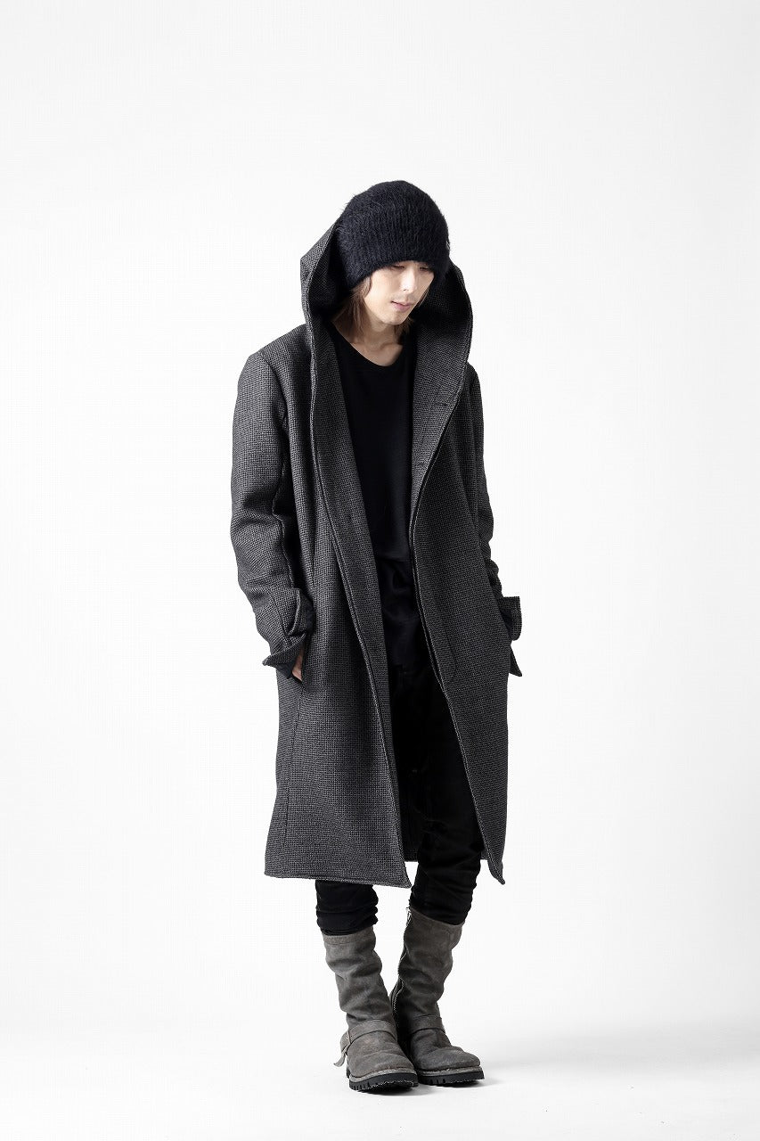 incarnation HOODED W BREAST BUTTON COAT / MICROSCOPIC CHECK WOOL (T91)