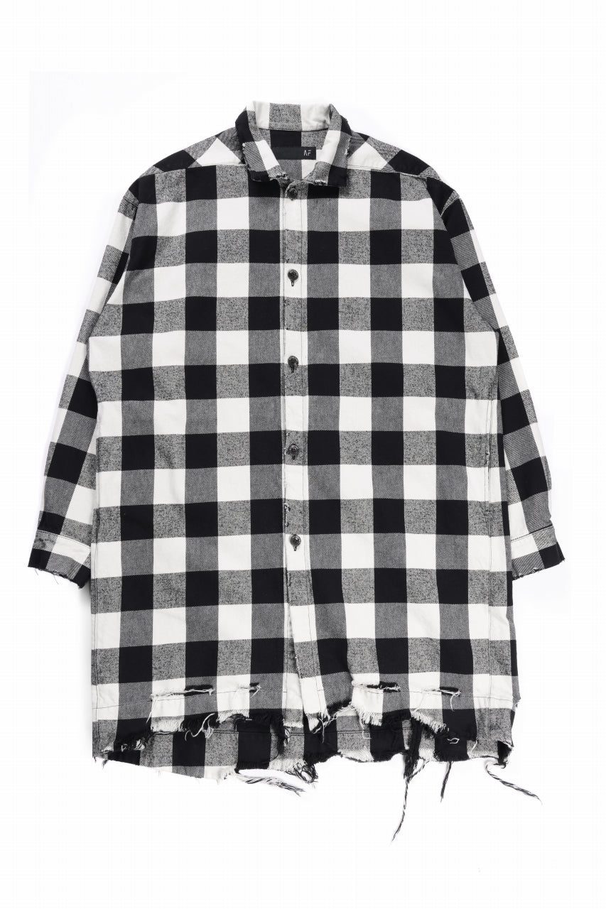 画像をギャラリービューアに読み込む, A.F ARTEFACT GRUNGE SHIRT-COAT / CHECK FLANNEL (BLACK×WHITE)