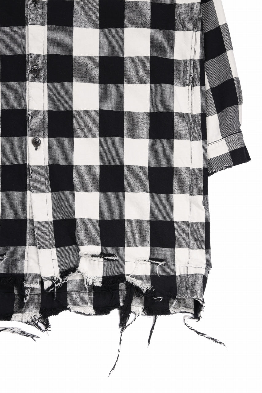 画像をギャラリービューアに読み込む, A.F ARTEFACT GRUNGE SHIRT-COAT / CHECK FLANNEL (BLACK×WHITE)