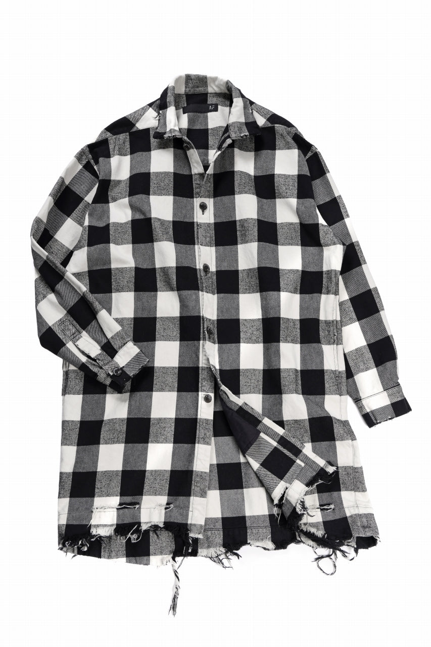 画像をギャラリービューアに読み込む, A.F ARTEFACT GRUNGE SHIRT-COAT / CHECK FLANNEL (BLACK×WHITE)