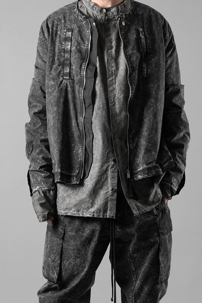 thom/krom COLLARLESS JACKET / DYED STRETCH COTTON (BLACK MARBLE)