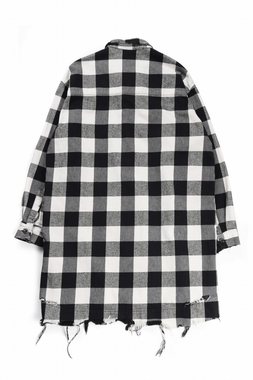 画像をギャラリービューアに読み込む, A.F ARTEFACT GRUNGE SHIRT-COAT / CHECK FLANNEL (BLACK×WHITE)