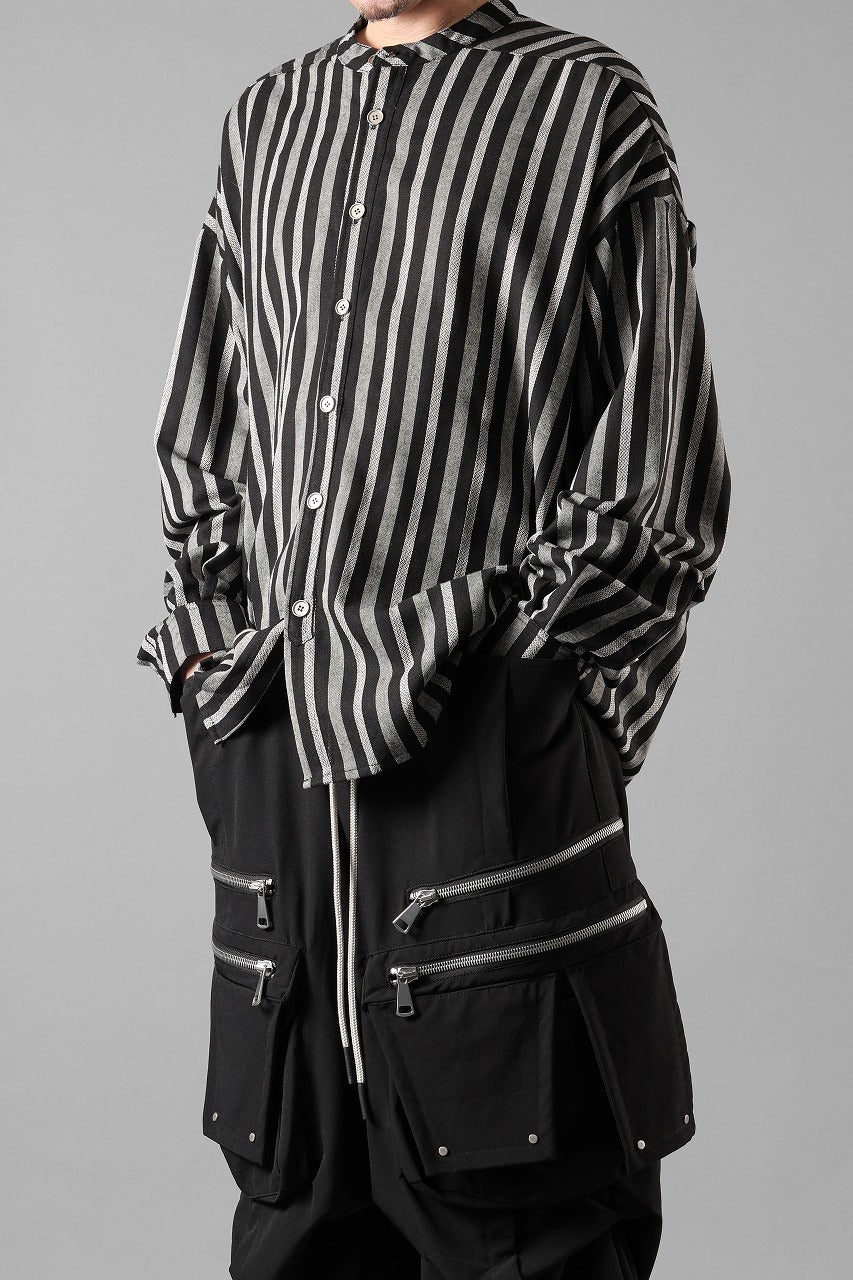 画像をギャラリービューアに読み込む, A.F ARTEFACT STAND COLLAR SHIRT / VERTICAL STRIPE (BLACK x LIGHT GREY)