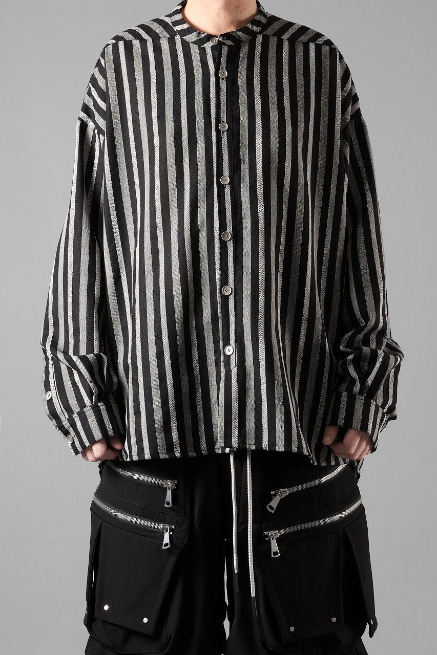 画像をギャラリービューアに読み込む, A.F ARTEFACT STAND COLLAR SHIRT / VERTICAL STRIPE (BLACK x LIGHT GREY)