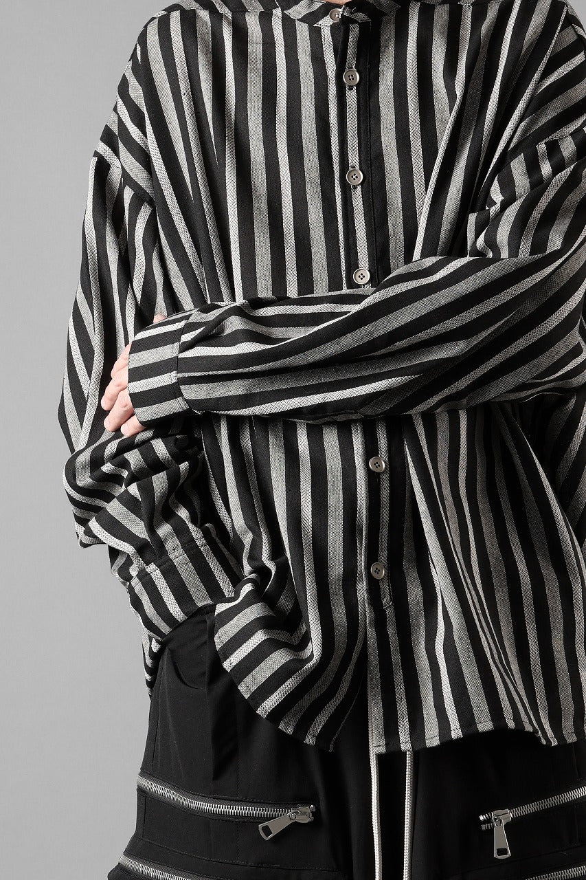 画像をギャラリービューアに読み込む, A.F ARTEFACT STAND COLLAR SHIRT / VERTICAL STRIPE (BLACK x LIGHT GREY)