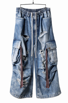 画像をギャラリービューアに読み込む, A.F ARTEFACT EXTREME WIDE CARGO PANTS / FADED AGING &amp; DAMAGE DENIM (VINTAGE BLUE)