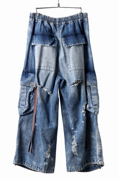 画像をギャラリービューアに読み込む, A.F ARTEFACT EXTREME WIDE CARGO PANTS / FADED AGING &amp; DAMAGE DENIM (VINTAGE BLUE)