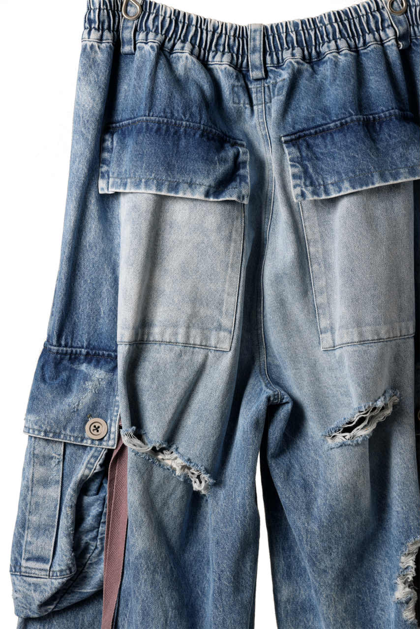 A.F ARTEFACT EXTREME WIDE CARGO PANTS / FADED AGING & DAMAGE DENIM (VINTAGE BLUE)