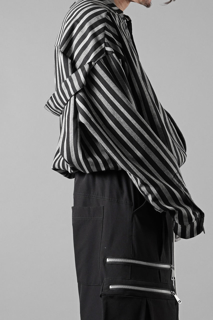 画像をギャラリービューアに読み込む, A.F ARTEFACT STAND COLLAR SHIRT / VERTICAL STRIPE (BLACK x LIGHT GREY)