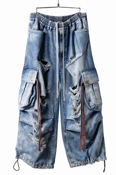 画像をギャラリービューアに読み込む, A.F ARTEFACT EXTREME WIDE CARGO PANTS / FADED AGING &amp; DAMAGE DENIM (VINTAGE BLUE)