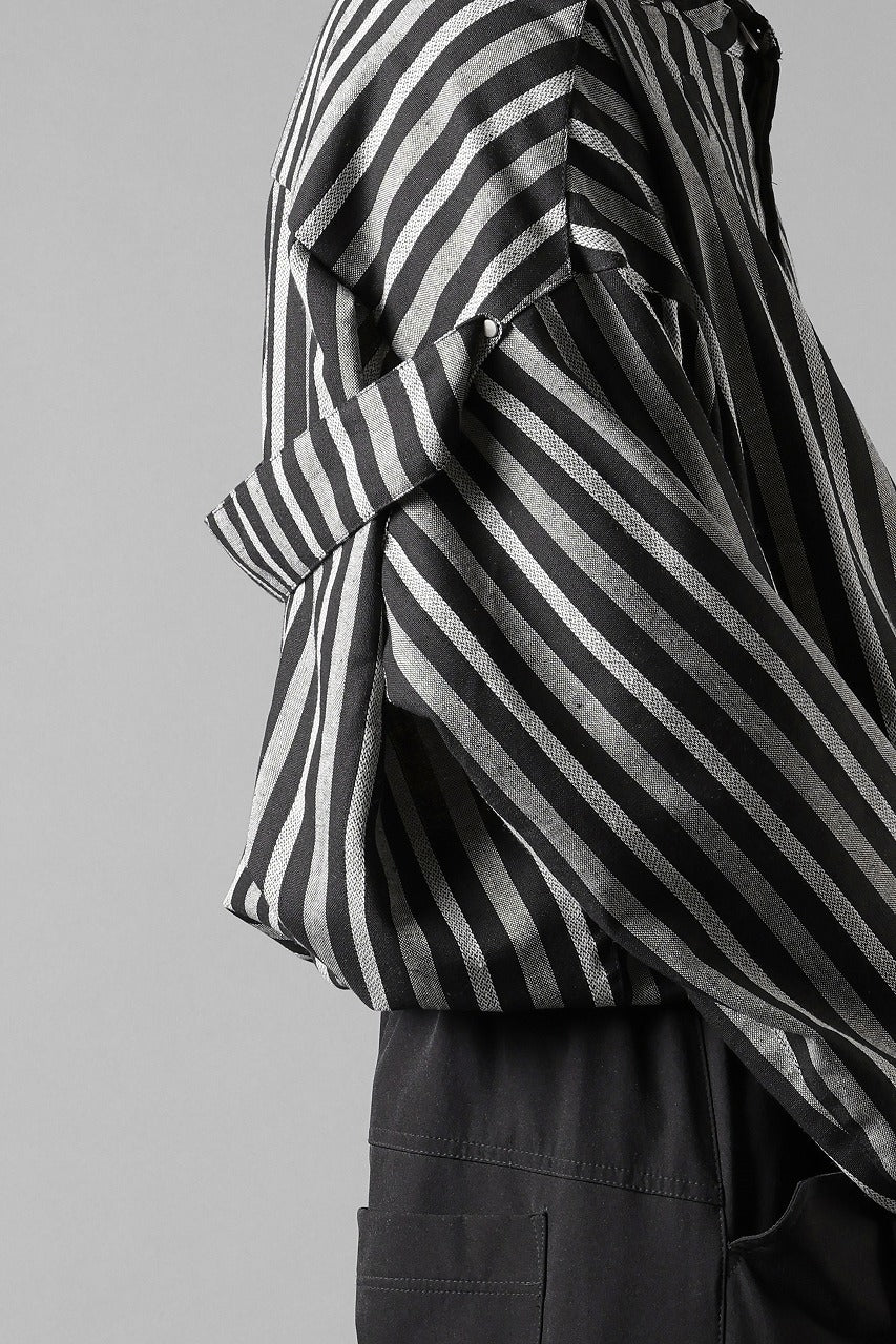 画像をギャラリービューアに読み込む, A.F ARTEFACT STAND COLLAR SHIRT / VERTICAL STRIPE (BLACK x LIGHT GREY)