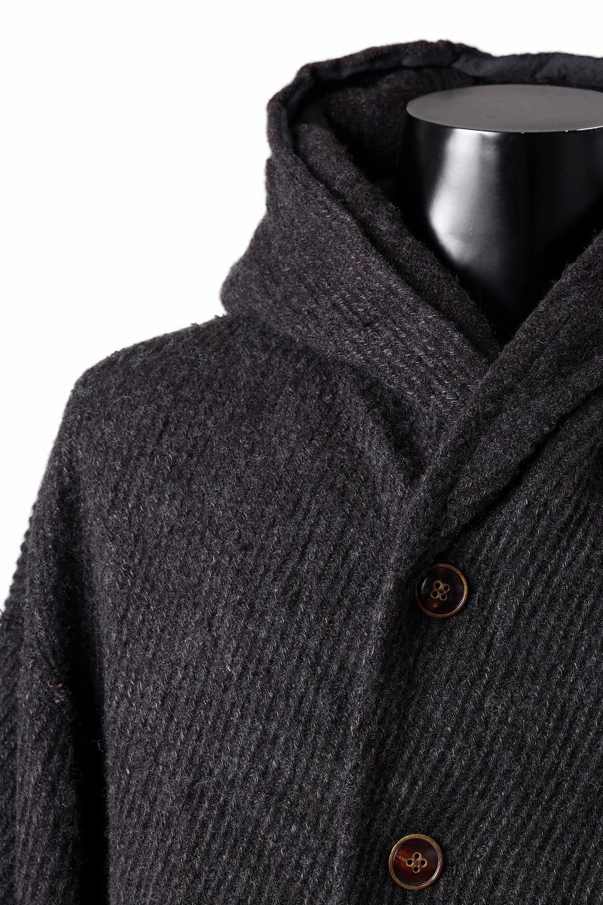 YUTA MATSUOKA hoodie gown coat / wool linen kersey (dark brown)