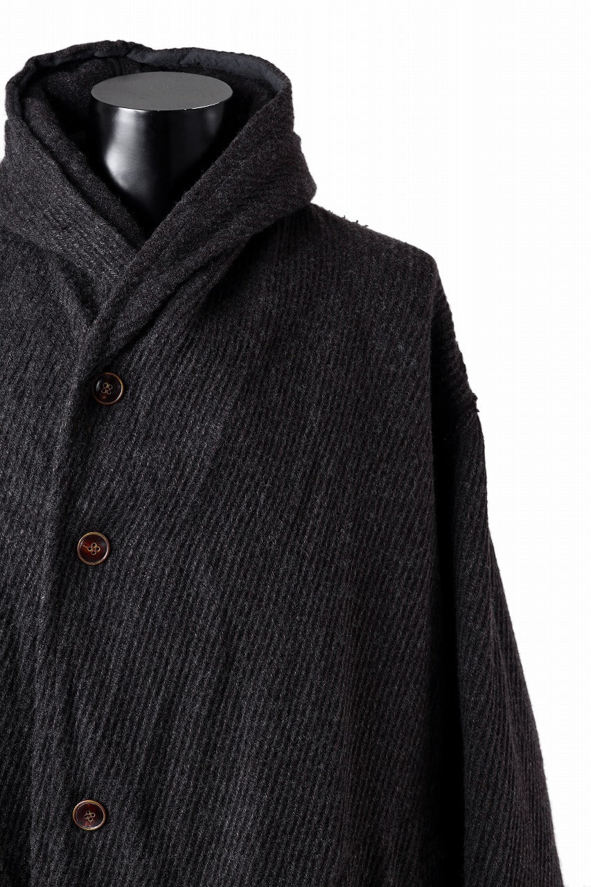 YUTA MATSUOKA hoodie gown coat / wool linen kersey (dark brown)