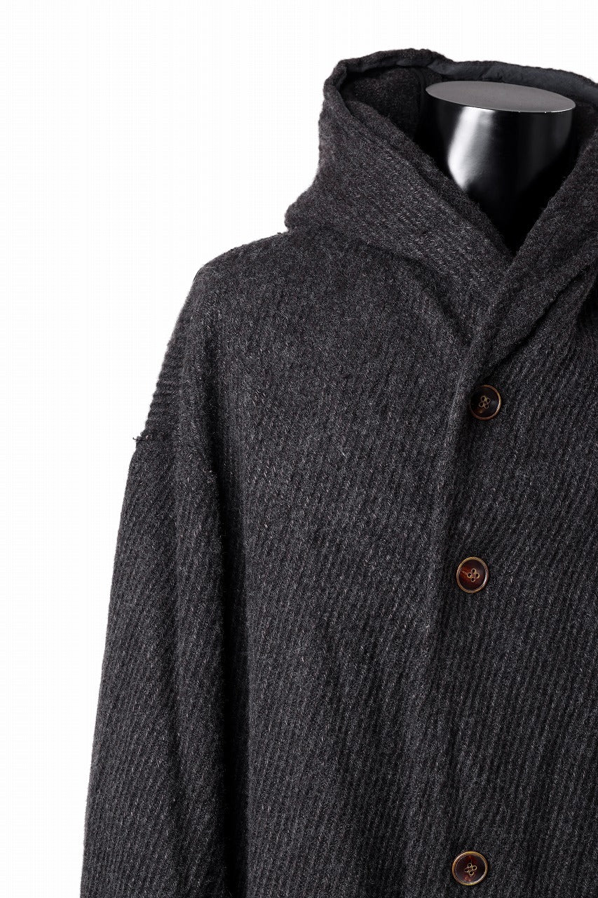 YUTA MATSUOKA hoodie gown coat / wool linen kersey (dark brown)