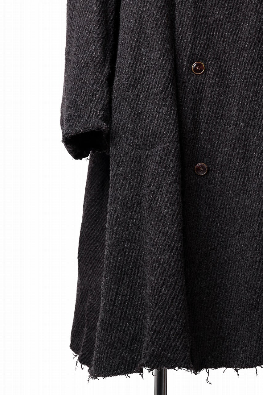 YUTA MATSUOKA hoodie gown coat / wool linen kersey (dark brown)