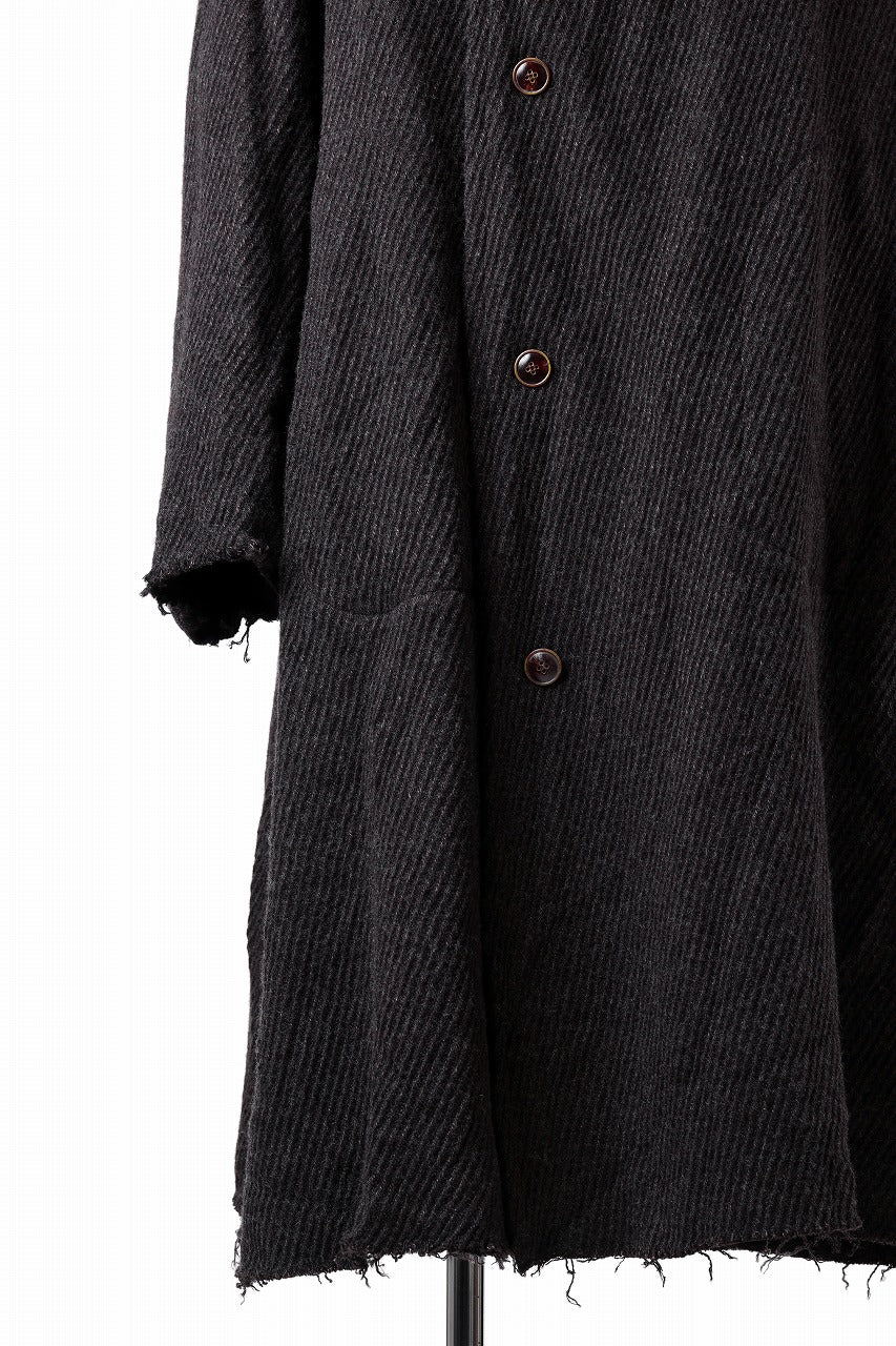 YUTA MATSUOKA hoodie gown coat / wool linen kersey (dark brown)