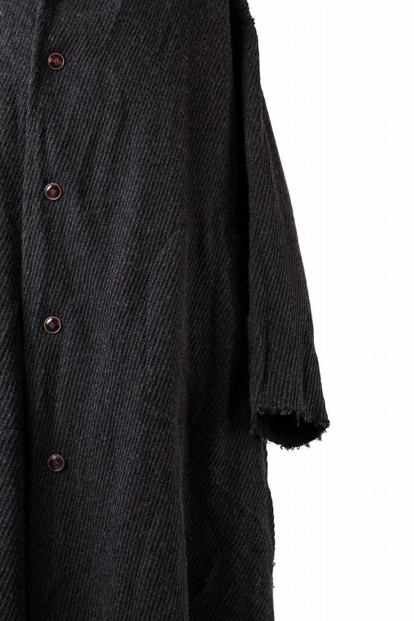 YUTA MATSUOKA hoodie gown coat / wool linen kersey (dark brown)