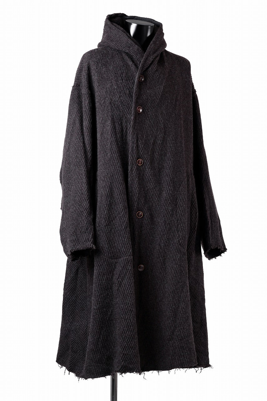 YUTA MATSUOKA hoodie gown coat / wool linen kersey (dark brown)