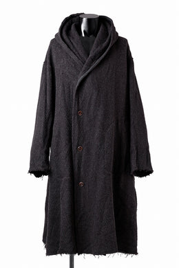 YUTA MATSUOKA hoodie gown coat / wool linen kersey (dark brown)