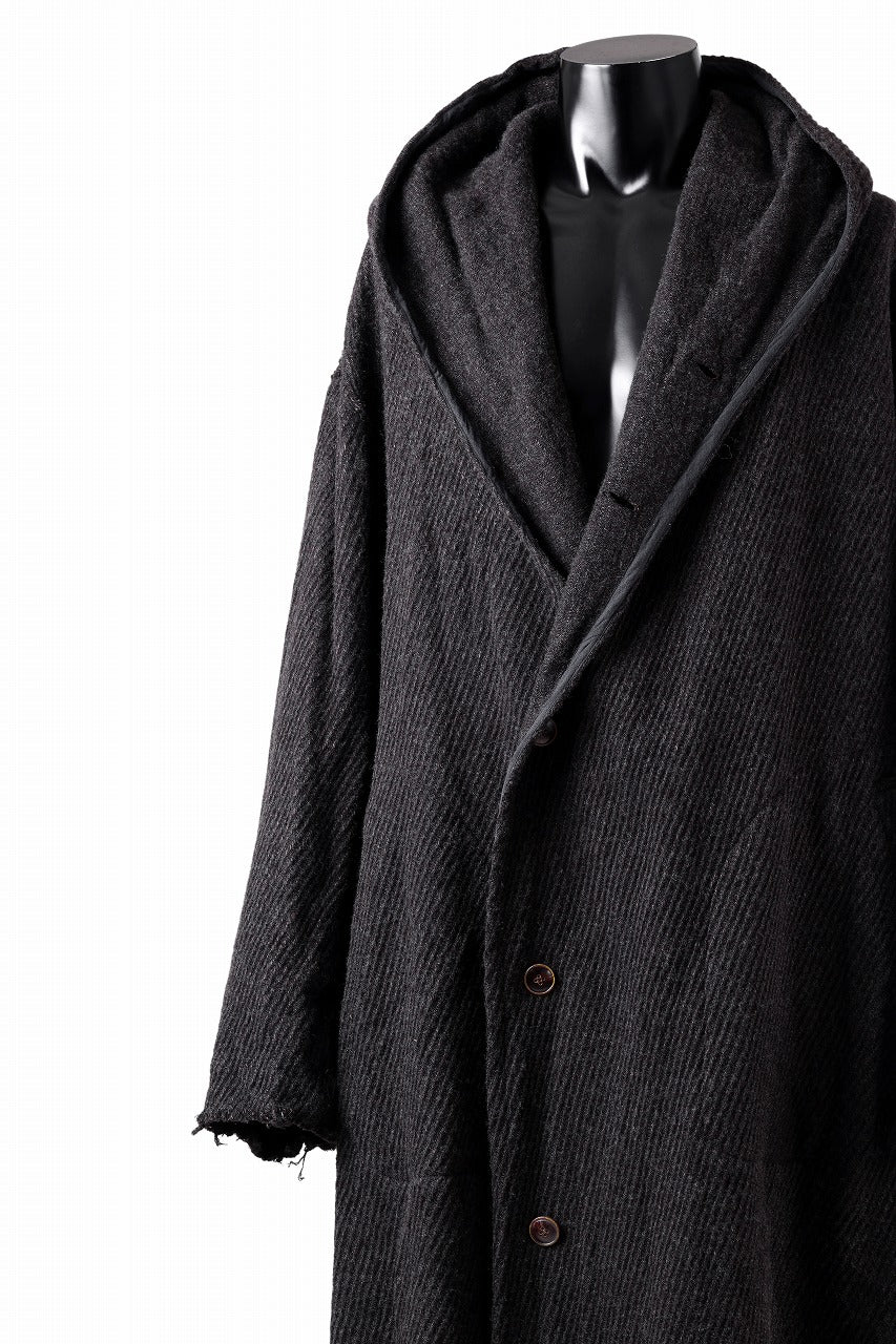 YUTA MATSUOKA hoodie gown coat / wool linen kersey (dark brown)