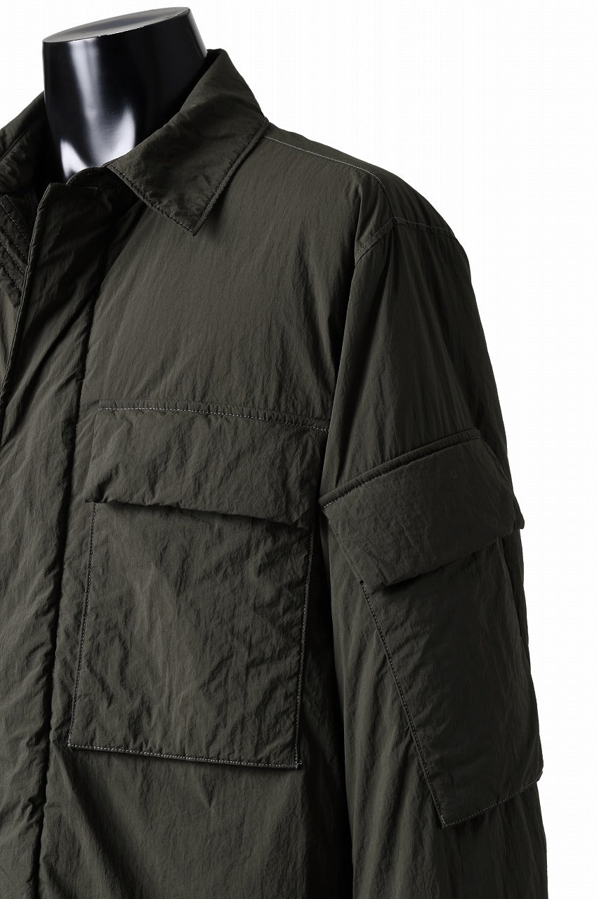 Ten c LIGHT DOWN FIELD JACKET / GARMENT DYED NYLON TACTEL (DARK GREEN)