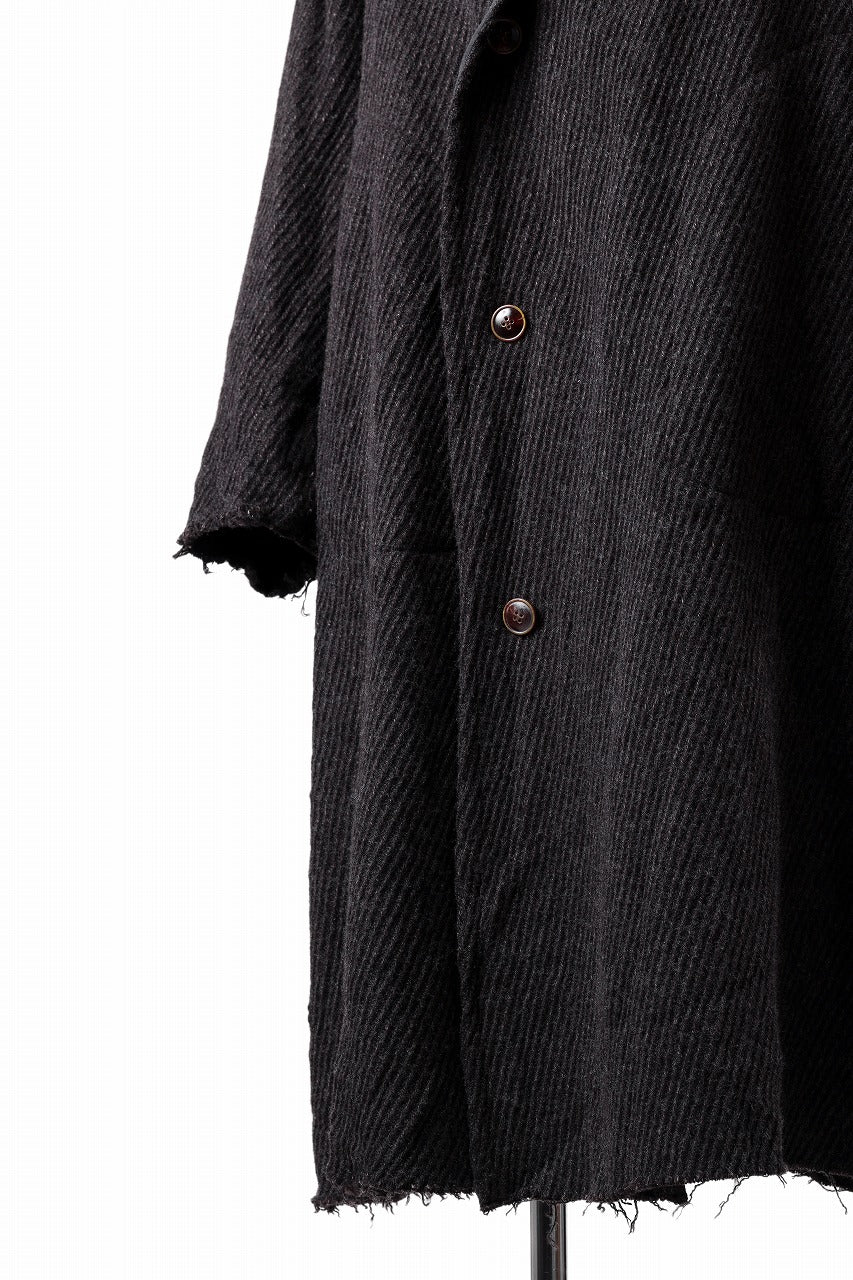 YUTA MATSUOKA hoodie gown coat / wool linen kersey (dark brown)