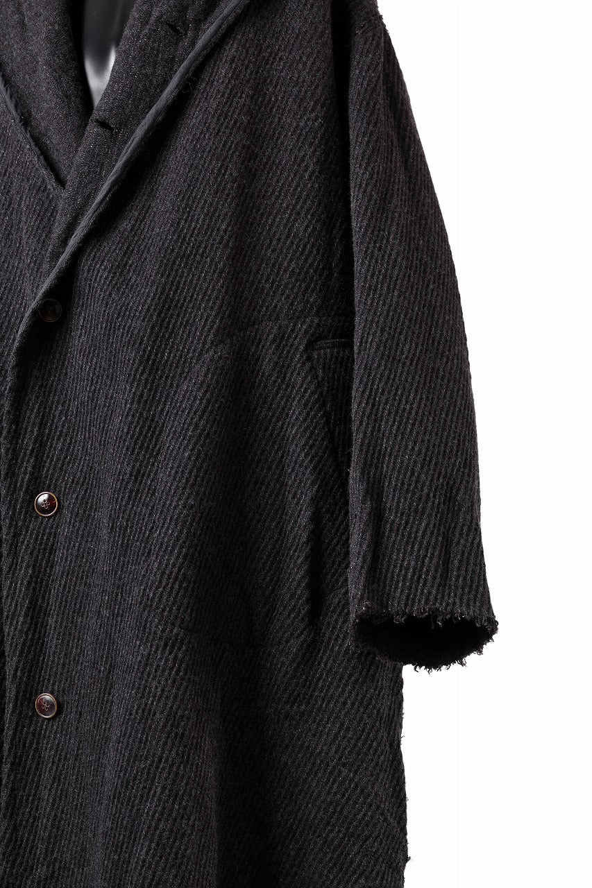 YUTA MATSUOKA hoodie gown coat / wool linen kersey (dark brown)