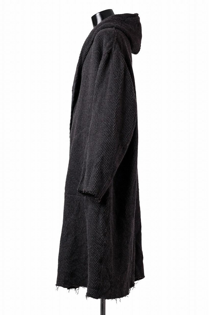 YUTA MATSUOKA hoodie gown coat / wool linen kersey (dark brown)