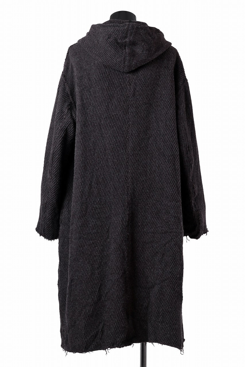 YUTA MATSUOKA hoodie gown coat / wool linen kersey (dark brown)