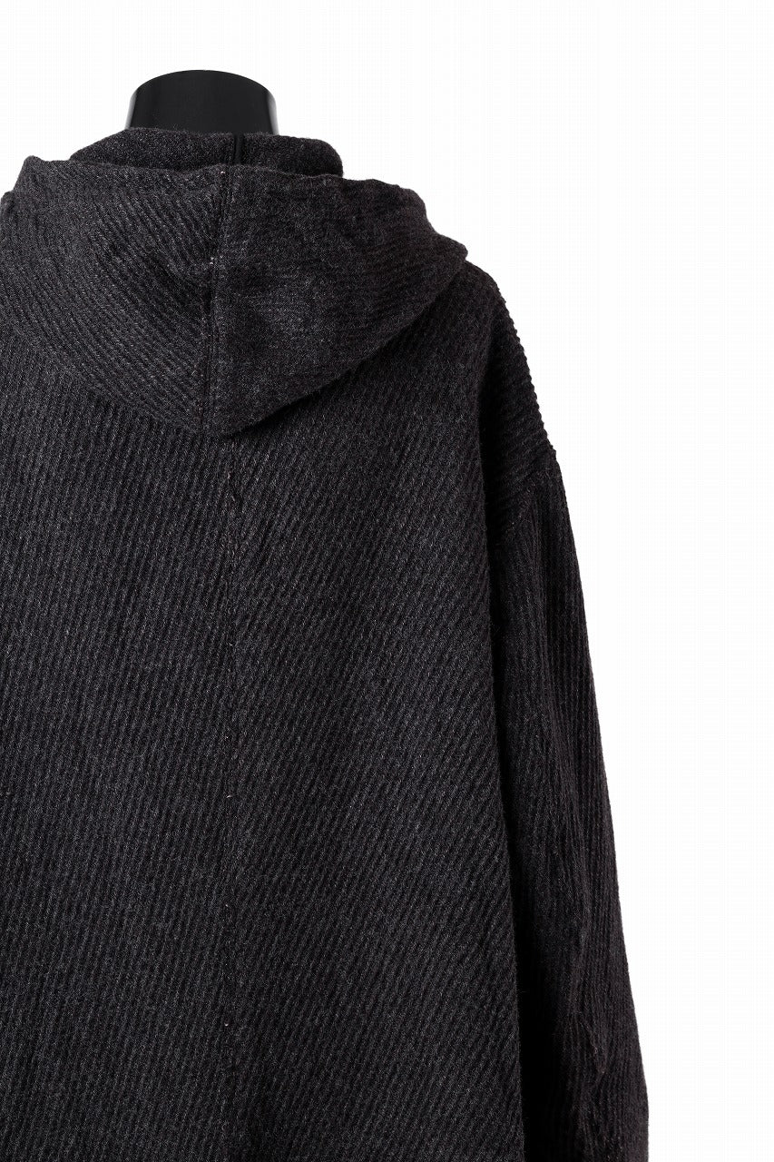 YUTA MATSUOKA hoodie gown coat / wool linen kersey (dark brown)