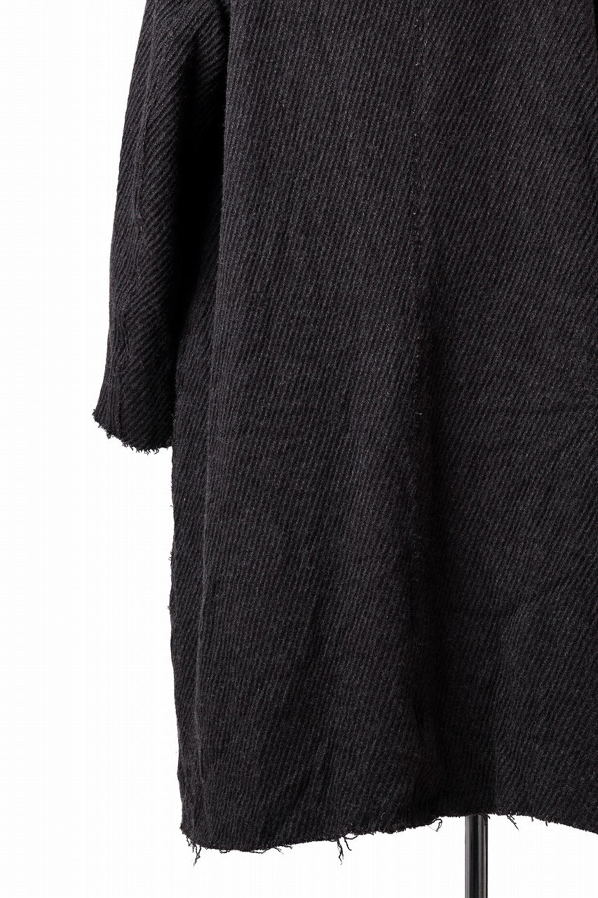 YUTA MATSUOKA hoodie gown coat / wool linen kersey (dark brown)