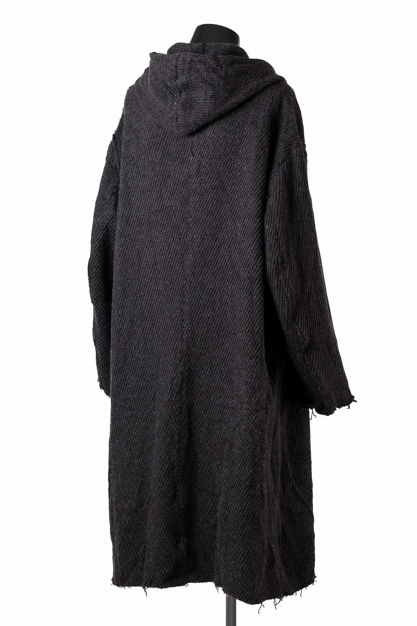 YUTA MATSUOKA hoodie gown coat / wool linen kersey (dark brown)