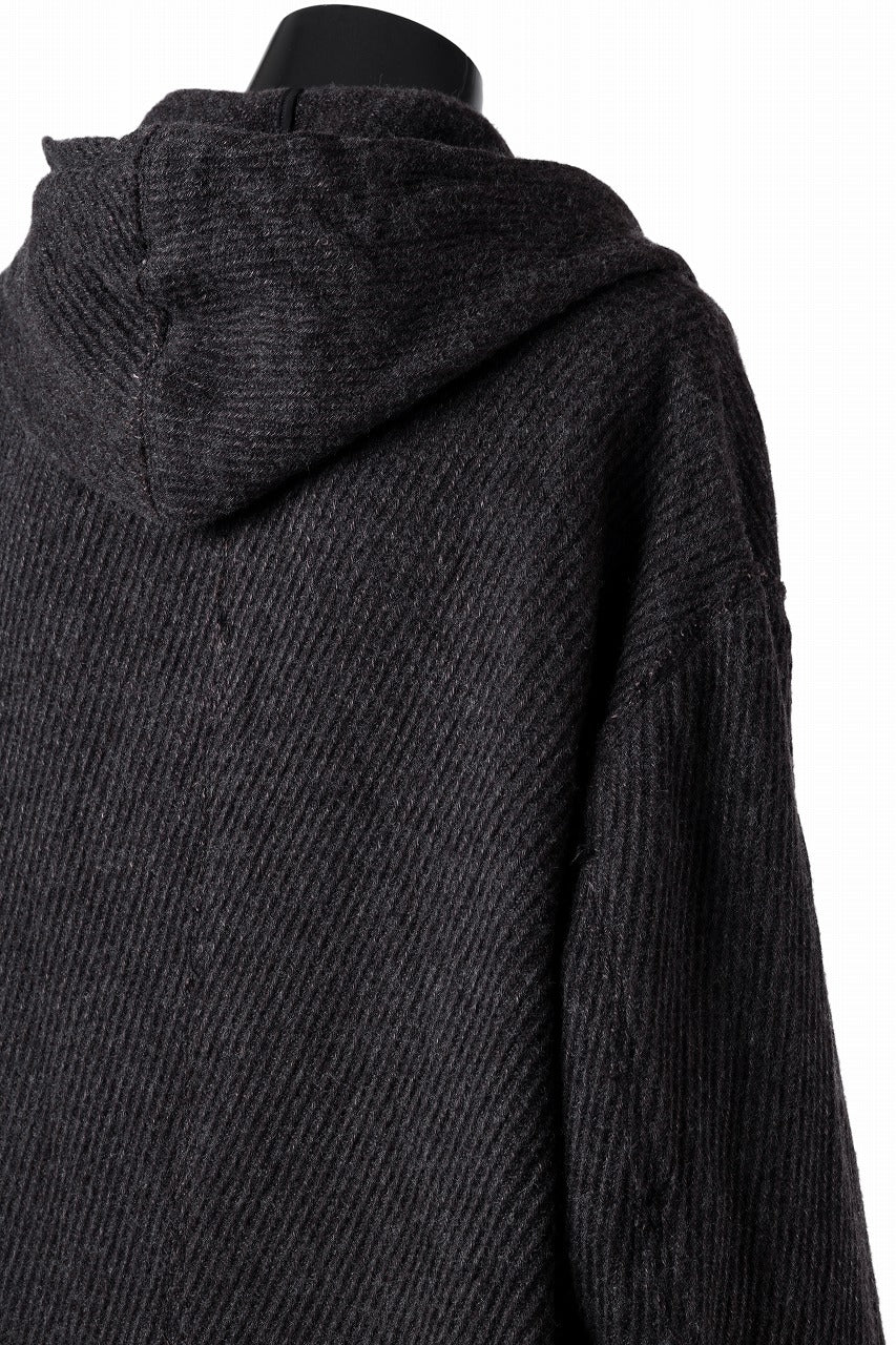 YUTA MATSUOKA hoodie gown coat / wool linen kersey (dark brown)