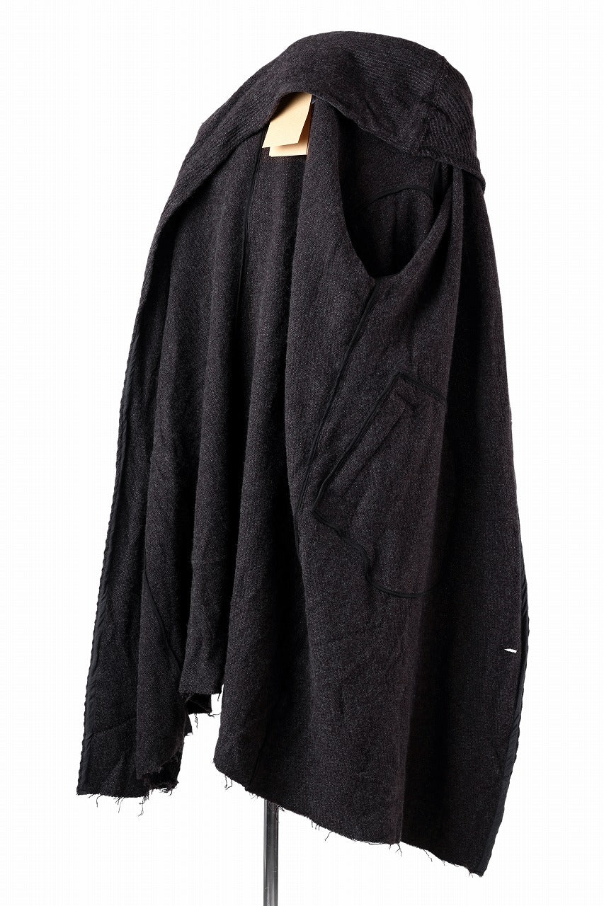 YUTA MATSUOKA hoodie gown coat / wool linen kersey (dark brown)