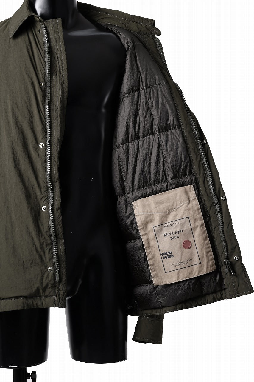 Ten c LIGHT DOWN FIELD JACKET / GARMENT DYED NYLON TACTEL (DARK GREEN)