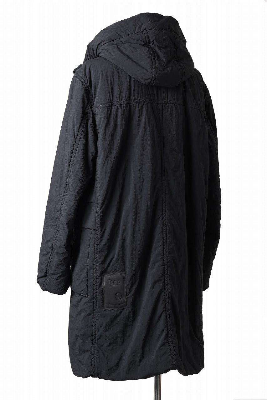 Ten c PADDED PARKA COAT / GARMENT DYED NYLON TACTEL (BLACK)