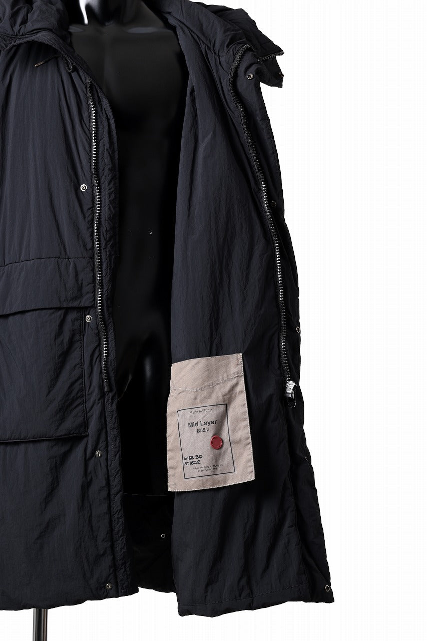 Ten c PADDED PARKA COAT / GARMENT DYED NYLON TACTEL (BLACK)