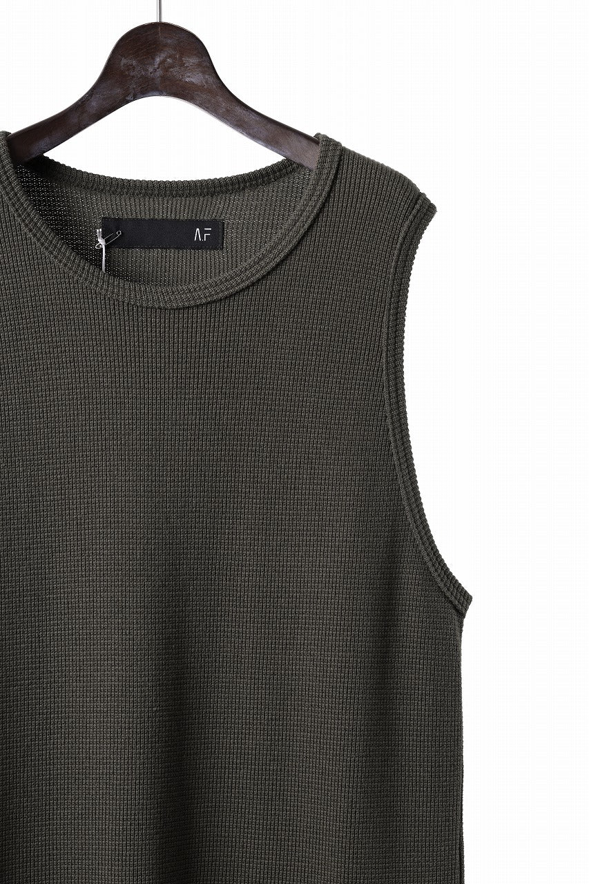 A.F ARTEFACT MIDDLE LENGTH SLEEVELESS TOP / RIB KNIT JERSEY (OLIVE)