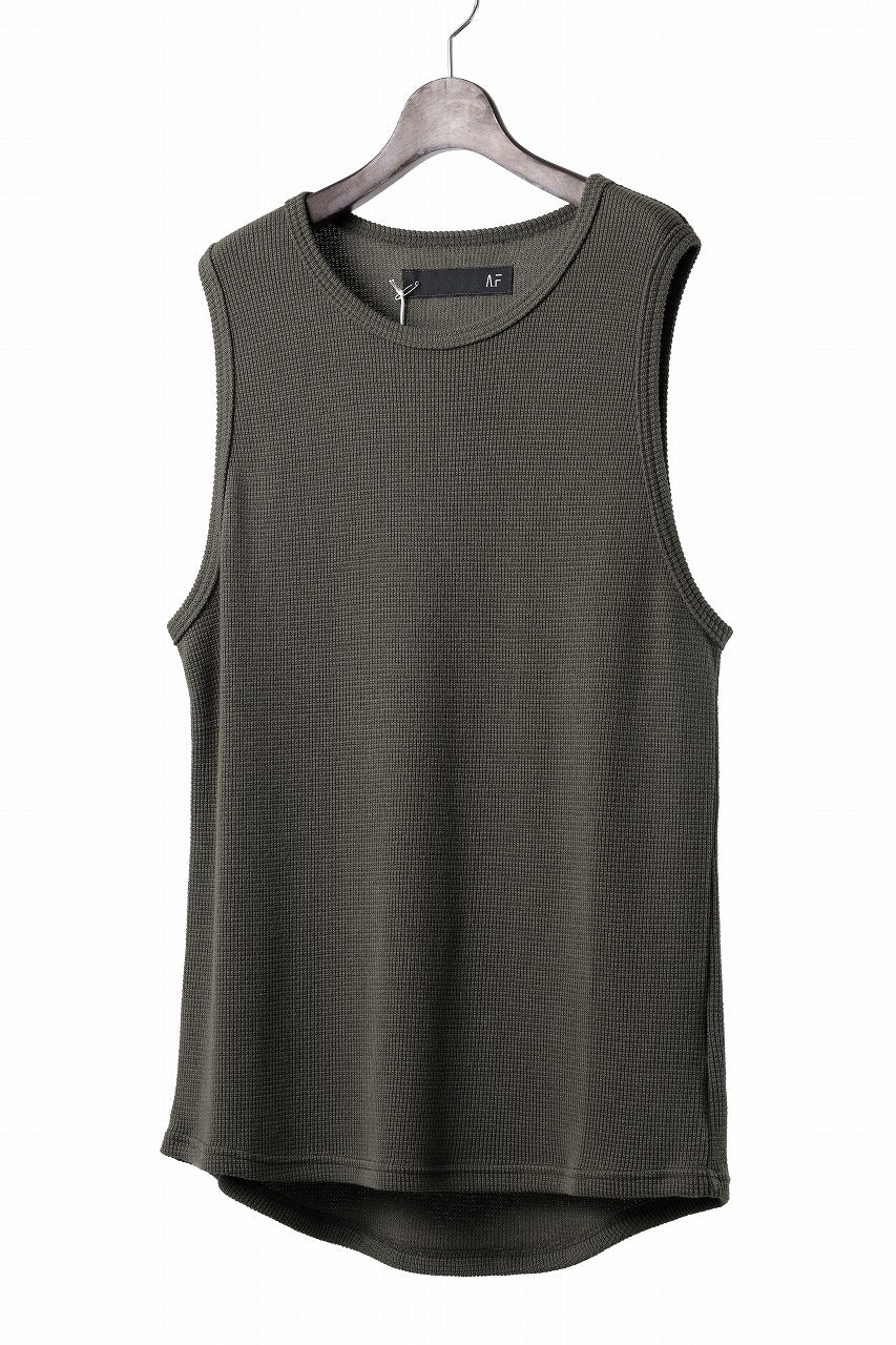 Load image into Gallery viewer, A.F ARTEFACT MIDDLE LENGTH TANK TOP / RIB KNIT JERSEY (OLIVE)