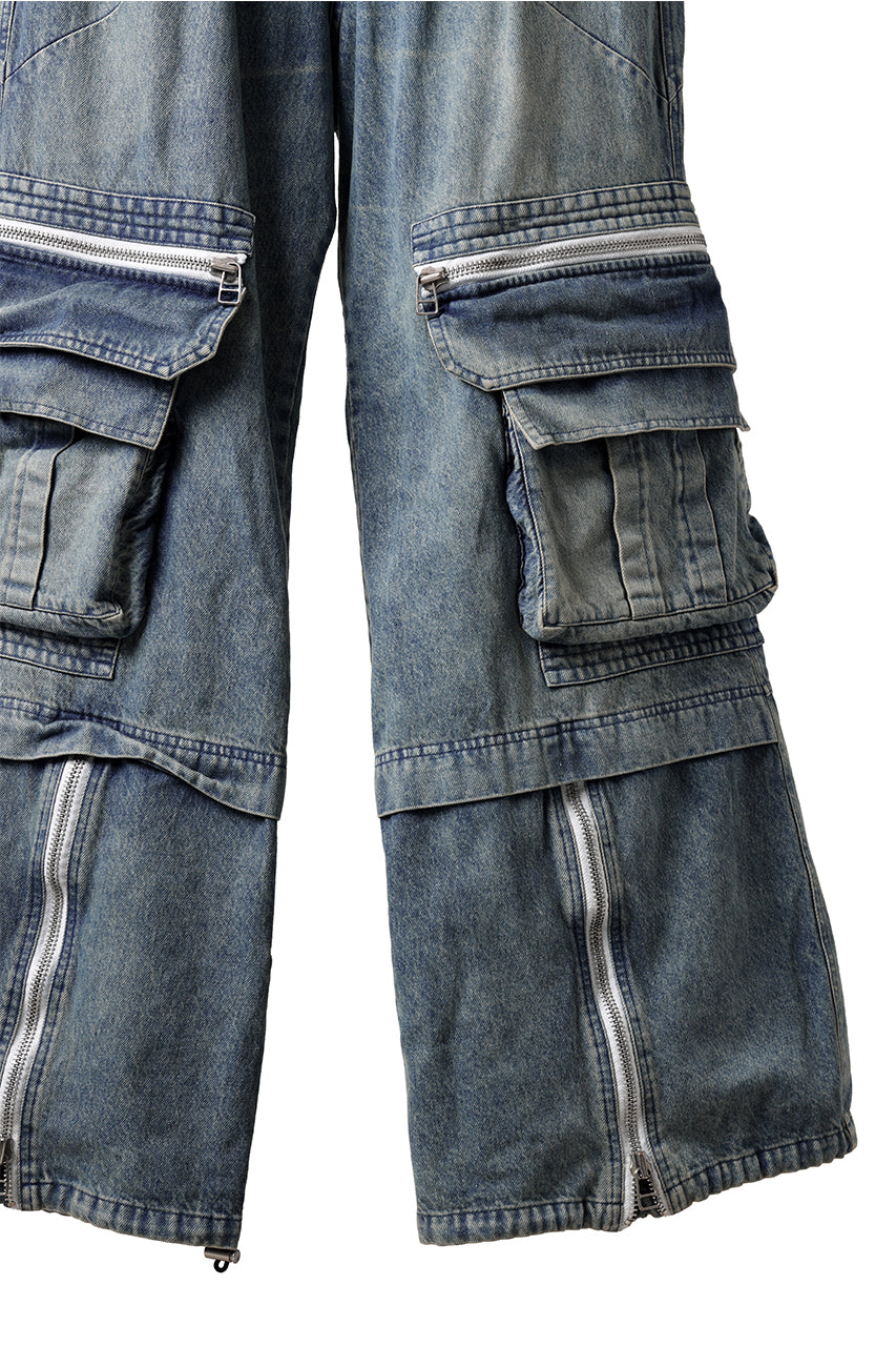 A.F ARTEFACT CARGO ZIP BAGGY PANTS / FADED DENIM (INDIGO)