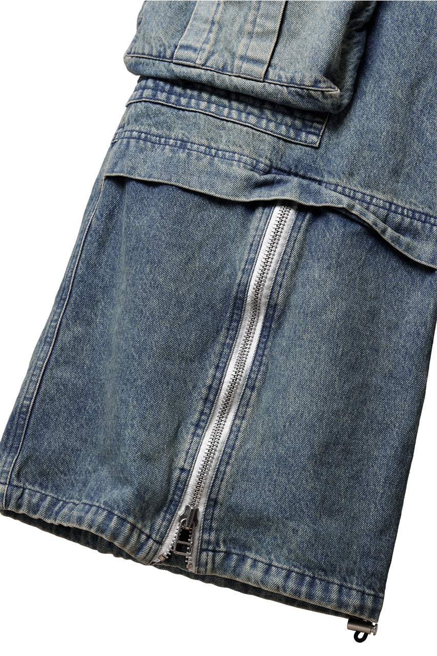 Load image into Gallery viewer, A.F ARTEFACT CARGO ZIP BAGGY PANTS / FADED DENIM (INDIGO)