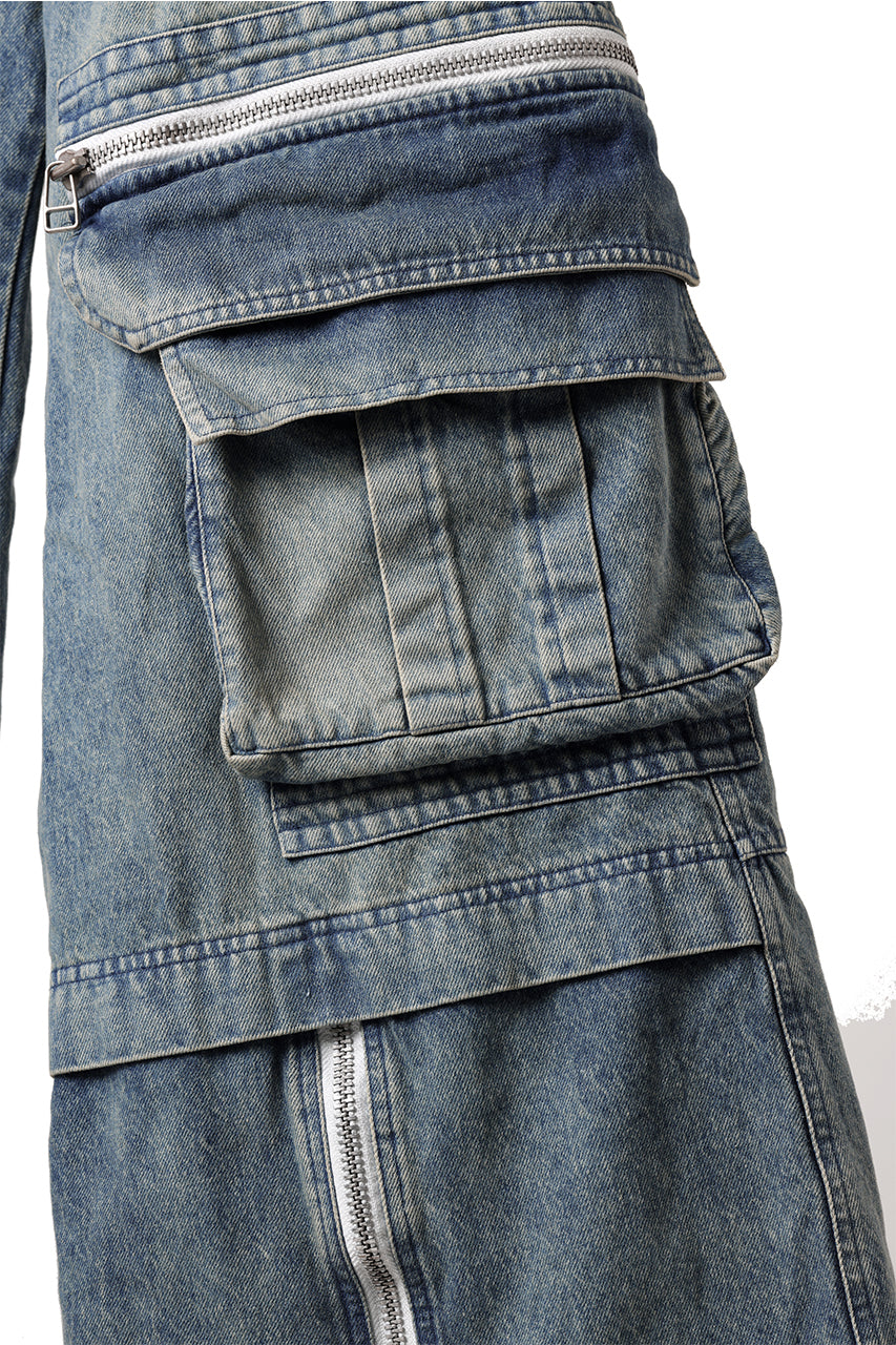 Load image into Gallery viewer, A.F ARTEFACT CARGO ZIP BAGGY PANTS / FADED DENIM (INDIGO)