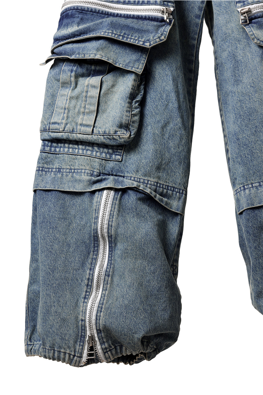 A.F ARTEFACT CARGO ZIP BAGGY PANTS / FADED DENIM (INDIGO)