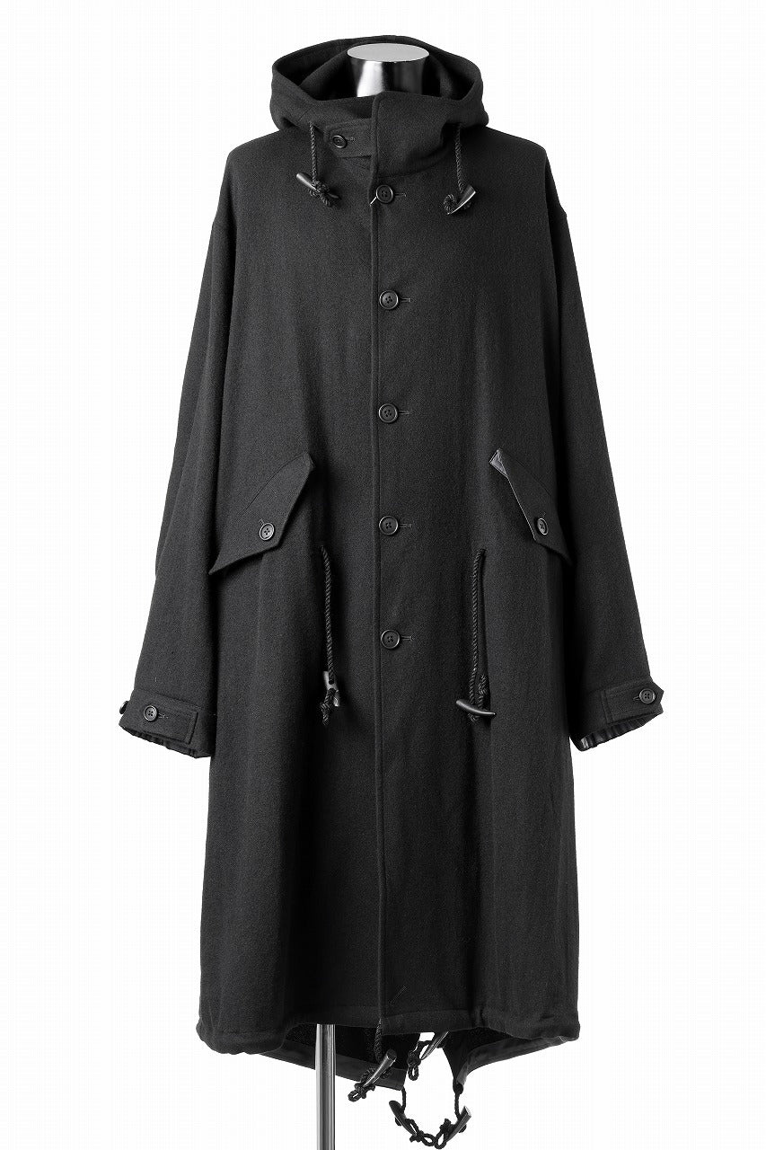 Y's for men MODS COAT WITH TOGGLE BUTTON / WOOL NYLON FLANNEL (BLACK)