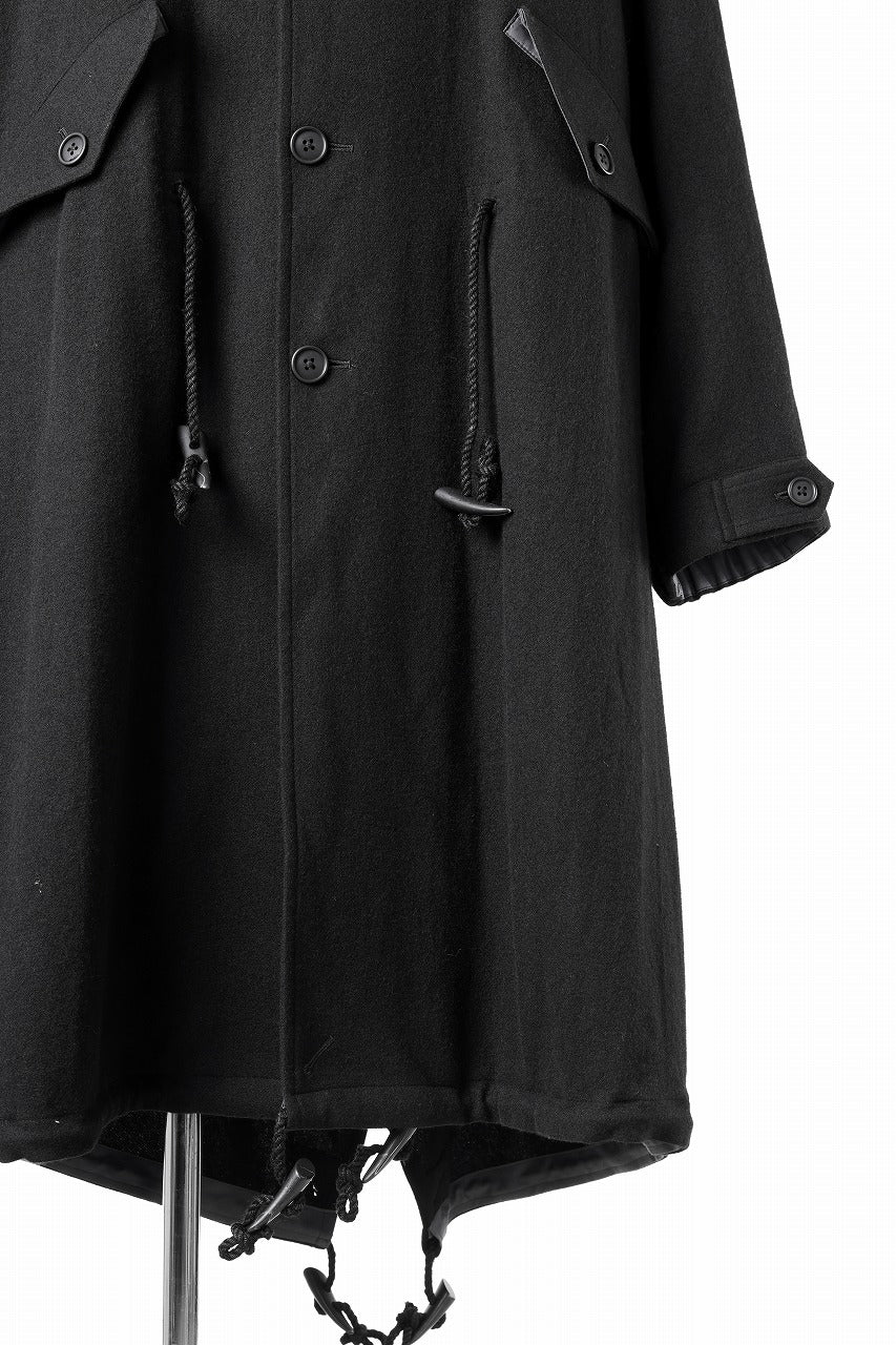 Y's for men MODS COAT WITH TOGGLE BUTTON / SMOOTH FLANNEL (BLACK)