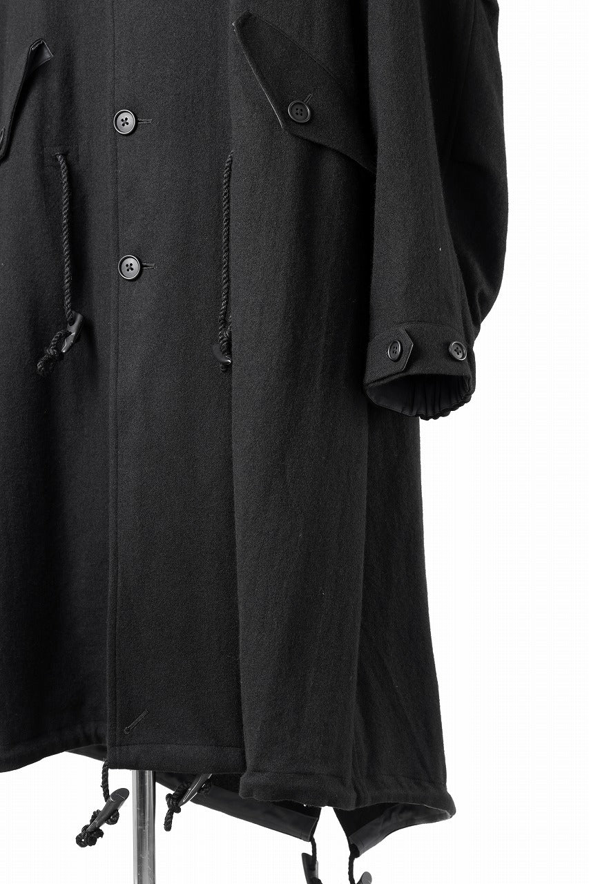 Y's for men MODS COAT WITH TOGGLE BUTTON / WOOL NYLON FLANNEL (BLACK)