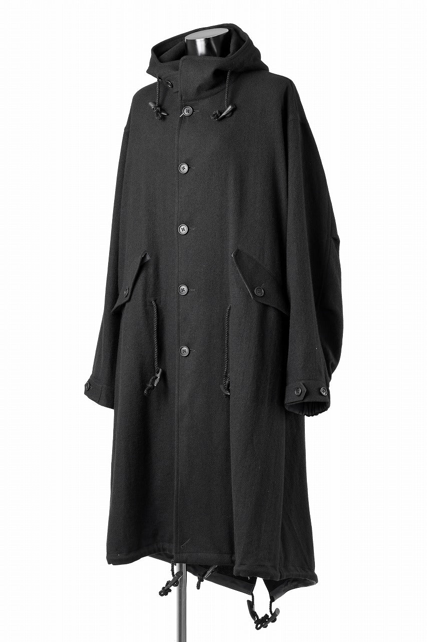 Y's for men MODS COAT WITH TOGGLE BUTTON / SMOOTH FLANNEL (BLACK)