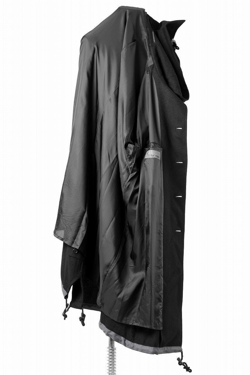 Y's for men MODS COAT WITH TOGGLE BUTTON / WOOL NYLON FLANNEL (BLACK)